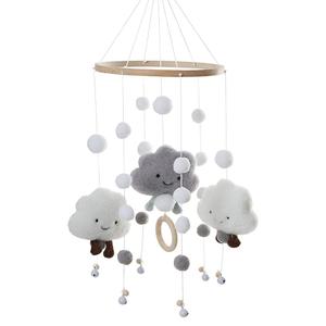 Cloud Baby Mobile for Crib, Grey Felt Nursery Decoration for Newborns, 19.67x7.87 Inch Hanging Mobile