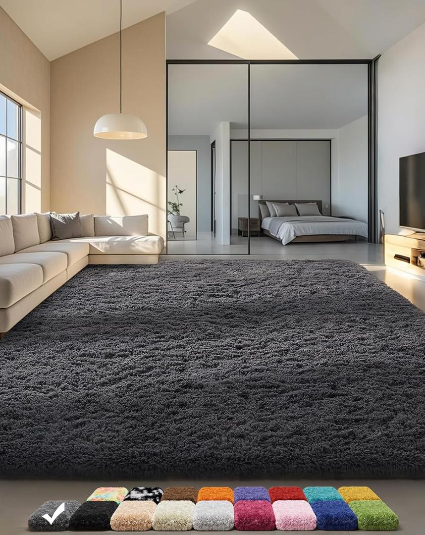 Ophanie Rugs for Living Room, Area Rug Grey Fluffy Shag Large Fuzzy Plush Soft Rug, Gray Shaggy 6x9 Carpets for Bedroom, Kids Boys Girls Dorm Nursery Home Decor Aesthetic (6' x 9', 1- Grey)