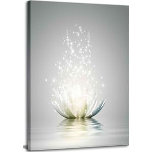 Zen Canvas Wall Art White Lotus Flower Bloom in Water Picture Yoga Spa Meditation Spiritual Room Wall Decor Poster Print for Living Room Bathroom Bedroom Office Study Room Home Decoration (16"L x 12"W)