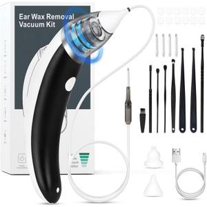Ear Vacuum Ear Wax Removal Kit with 5 Levels Strong Suction, Reusable Electric Ear Suction Vacuum Tool for Adults and Kids (Black)