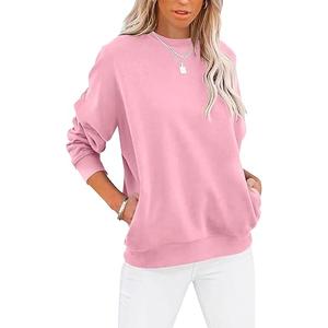 TICTICMIMI Women's Casual Long Sleeve Color Block/Solid Tops Crewneck Sweatshirts Cute Loose Fit Pullover with Pockets, Size S
