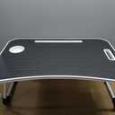 Foldable Laptop Table, Portable Lap Desk Bed Table Tray, Laptop Stand with Cup Holder, Tablet Slot and Lift Handle for Working, Writing, Drawing (Black)