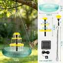 3-Tier Solar Powered Hanging Bird Bath Fountain Cascading Water Feeder for Hummingbirds Wild Birds[16.4FT/Extra Long Cord] for Outdoor,Garden, Patio, Backyard Decor