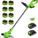 12-inch 24V Cordless String Trimmer with Charger, 2 X 2.0Ah Battery Powered Grass Mover with Auto Line Feed, 2 in 1 Lawn Edger with 8 Pcs Grass Cutter Spool Line and 2 Spool Cap, Green