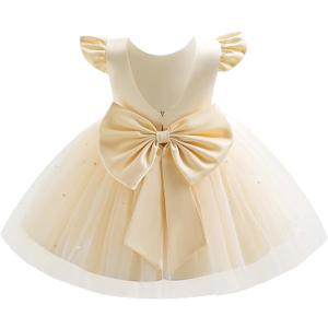 IDOPIP Flower Girl Bowknot Tutu Dress for Kids Baby Princess Wedding Bridesmaid Birthday Party Pageant Baptism Dresses 6M-10T (Beige, S)