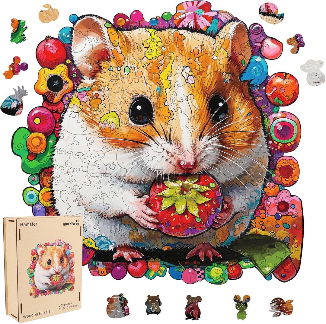 Qiuenisray Wooden Jigsaw Puzzles 500 Pieces-Hamster,16.5x16.9in,Royal,Wooden Puzzles for Adults,Unique Shape Animal Adult Puzzles,Irregular Wood Puzzles Best Gift for Adults and Kids Family Game
