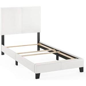 Furinno FB19821TWH Pessac PU Leather Upholstered Platform, Twin, White