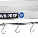 Wilprep NSF Stainless Steel Wall Mount Shelf, 12 x 24 Inch Commercial Kitchen Shelf with 10 Hooks & Brackets, 220lb Heavy Duty Metal Hanging Storage for Restaurant, Laundry Room & Garage