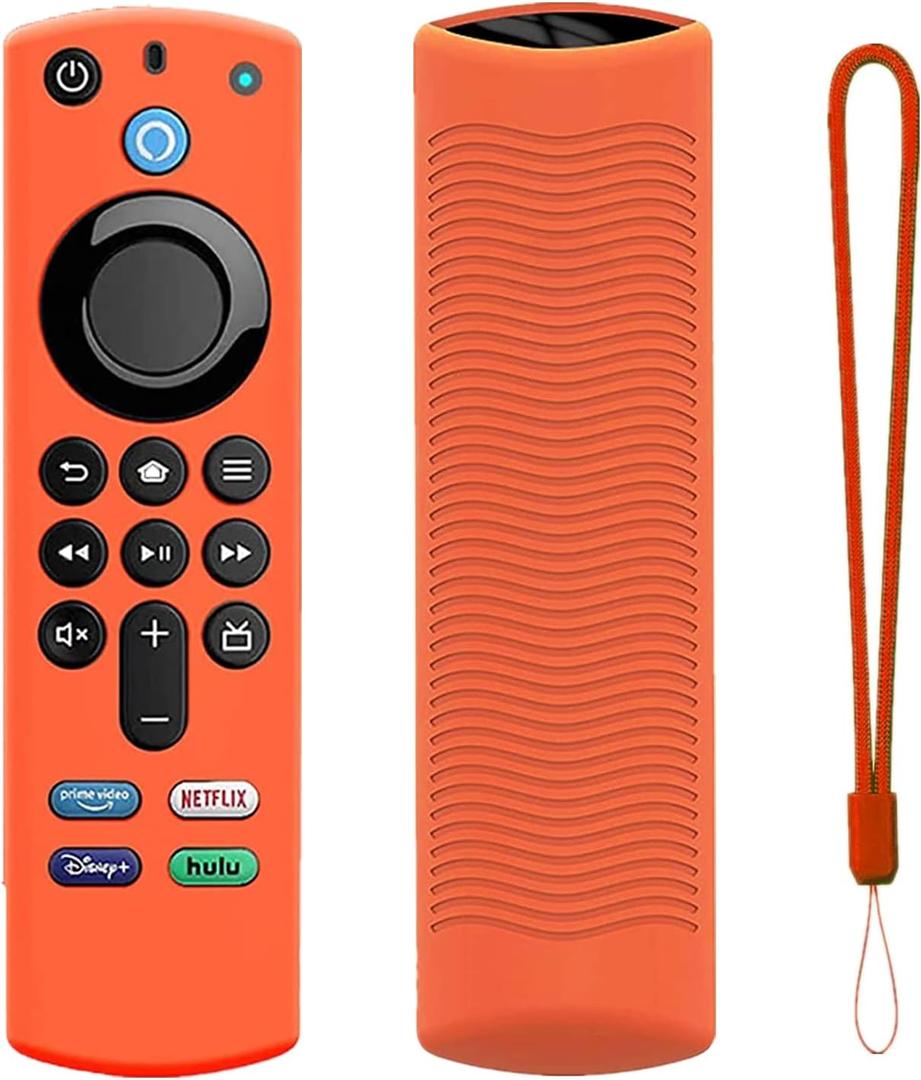 TVstick Remote Cover for Firtvstick 4K Max 3rd Gen 2021,Silicone Protective Case Compatible with Firtv4k TV Stick Alexa Voice Remote Control with Lanyards,Anti-Slip,Shockproof (Orange)