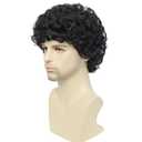 Mens Curly Afro Wigs Short Black Wig for Male Guy Rocker Wig California Halloween Cosplay Costume Full Wigs (Black)