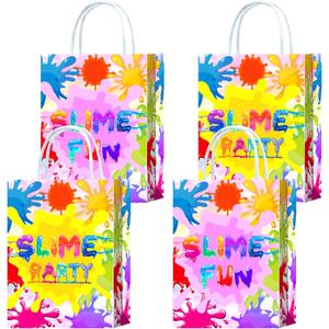 Brattol 16 Pieces Slime Goodie Bags for Slime Birthday Party Supplies,Slime Time Gift Snacks Treat Candy Party Favors Bags with Handles for Kids Adults Slime Theme Party Decorations