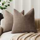 Foindtower Pack of 2 Soft Textured Chenille Throw Decorative Pillow Covers Square Accent Solid Cushion Cover Cozy Farmhouse Pillow Case with Zipper for Couch Sofa Bedroom Living Room 22x22 Inch, Taupe