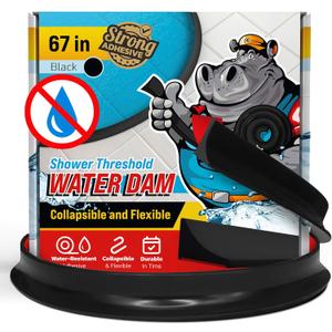 Shower Threshold Water Dam Barrier 67" - Black Collapsible Shower Water Blocker - Guard for Walk in Shower - Water Guard Stopper for Floor - Shower Door Water Blocker by Hippo Dam