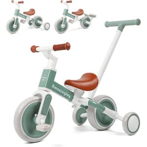 6in1 Toddlers Tricycle Baby Balance Bike, Kids Steering Push Handle Bicycle with Removable Pedals, Adjustable Seat,Training Wheels Toys 18 months+ Birthday Gifts for Boys Girls 2 3 4 Year Olds, Mint