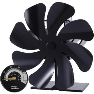 Tomersun Wood Stove Fan 8 Blade Heat Powered, Woodburner Fireplace Fan for Wood Burner/Burning/Stoves, with Thermometer (Medium)