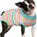 FUAMEY Recovery Suit for Dogs After Surgery,Soft Breathable Dog Bodysuit E-Collar & Cone Alternative Surgical Suit,Male Female Dog Neuter Spay Suits Anti Licking Wounds Onesie Mint Green Stripes L (L(Back:16.1-20.1in,WT:23-48lbs))