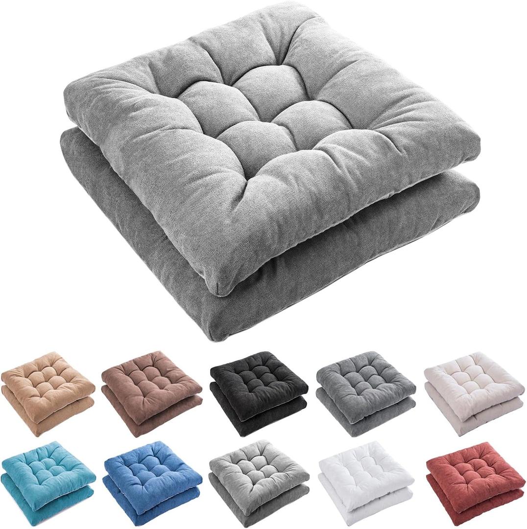 FABRICASTLE Outdoor Indoor Chair Cushions Set of 2 - Patio Furniture Cushion 19x19 inch, Non-Skid Overfilled Seat Cushions for Wicker Rocking Chairs Universal Fit Square Design (2, Grey)