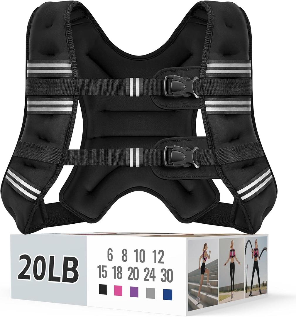 Zeerun Weighted Vest for Men Women, Reflective Stripe Adjustable Buckle, Comfortable Durable Rucking Vest for Walking Running Strength Training 20LB