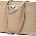 LOVEVOOK Laptop Tote Bag for Women Work, 15.6inch Work Teacher Tote Bag, Large Capacity Computer Briefcase Bags Shoulder Bag for Office Travel (Khaki-polyester)