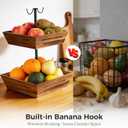 G.a HOMEFAVOR Acacia Wood Fruit Basket: 2-Tier Vegetable Storage with Banana Holder, Kitchen Countertop Organizer for Bread Snack, Large Size