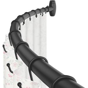 Curved Shower Curtain Rod,Matte Black Round Shower Curtain Rod 48 to 64 Inches Adjustable Rounded Bowed Shower Rods for Bathroom,Bathtub, More Shower Space,Need to Drill