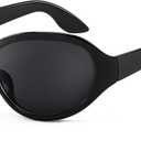 FEISEDY Oversized Oval Wrap Around Sunglasses Women Men Y2K Bug Eye B2391, Black