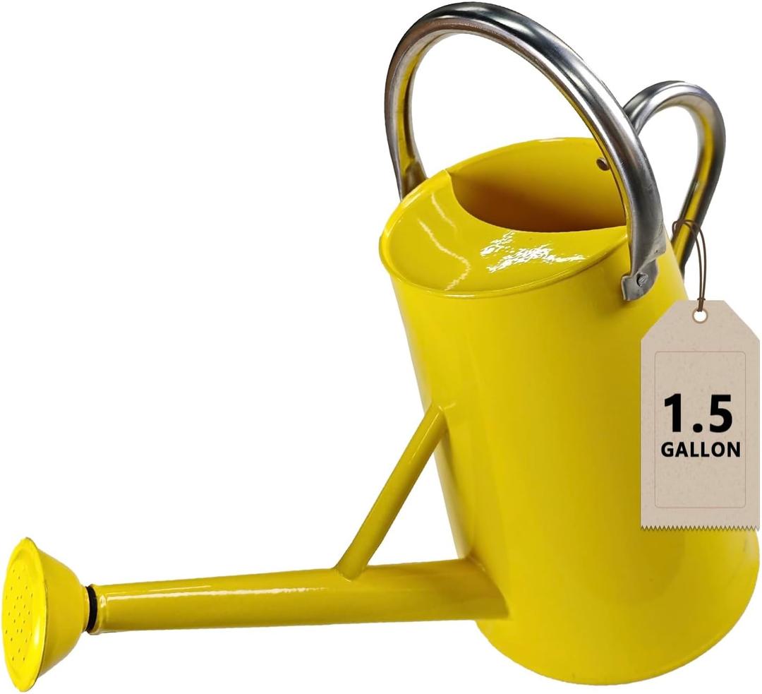 Watering Can for Outdoor&Indoor Plants1.5 Gallon5.7L Metal Watering Can with with Removable SpoutLarge Galvanized Steel Garden Flower Water Can Watering Pot with 2 Stainless Steel HandlesYellow