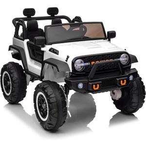 GarveeLife 24V 2 Seaters Kids Ride Truck with Remote Control, 180W Motor 7Ah Battery 20" Seat Electric Ride on CarToy for Toddlers 3+, Shovel,Led Light,Music,Spring Suspension,USB,White
