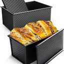 2 Pack Pullman Loaf Pan with Lid, 1 lb Dough Capacity Non-Stick Bakeware for Baking Bread, Carbon Steel Bread Toast Box with Cover, Homemade Sandwich Toast, Black