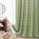 Boho Shower Curtain, Tufted Pleat Floral Textured Tassel Vintage Farmhous Bathroom Curtain, Simple Classic Style Shower Curtains with Hooks,72 W x 72 H, Sage