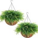 2 Set Artificial Hanging Fern Plants Outdoor Fake Hanging Ferns Planter, UV Resistant Faux Fern Plant Baskets for Outdoors Patio Garden Home Decor (Plastic, 2)
