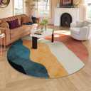 Mountain Round Rugs 8ft, Abstract Circle Rug for Living Room Non Slip Washable Bedroom Area Rug, Soft Extra Large Round Carpet for Nursery Dinng Room Playroom