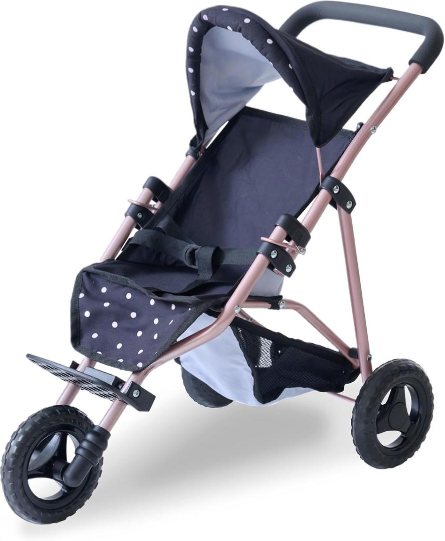 Olivia's Little World Pin Up Foldable Baby Doll Stroller- Jogging Style Doll Stroller with Canopy and Storage, Fits 15''-18'' Dolls, Pretend Play Toy for Girls Ages 3-6