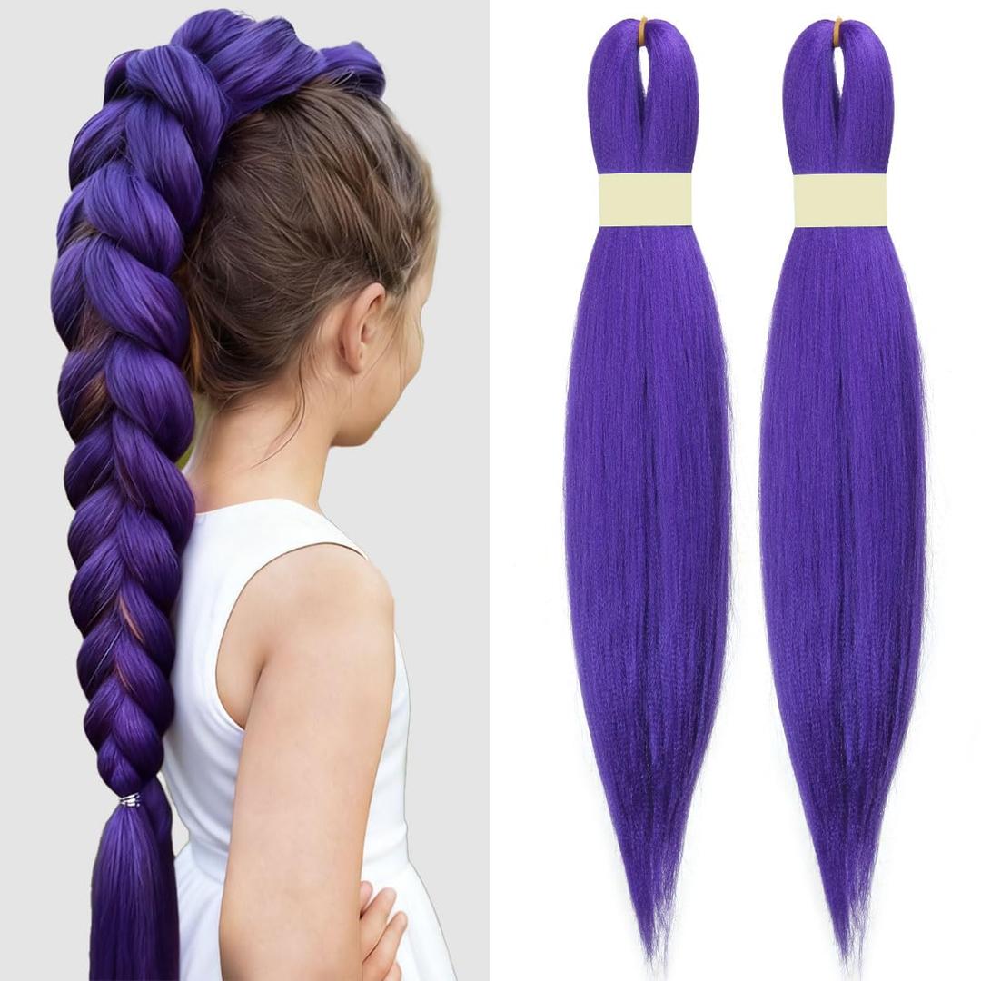 long Purple Braiding Hair Pre stretched Synthetic Hair Extensions for Braids,Yaki Texture Purple Hair Extensions for Stage Party Halloween Costume Cosplay 24 inch
