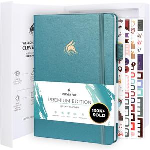 Clever Fox Planner Premium Edition  Undated Luxurious Weekly & Monthly Planner to Increase Productivity and Hit Your Goals  Organizer  Start Anytime, A5, Lasts 1 Year, Aquamarine (Weekly)