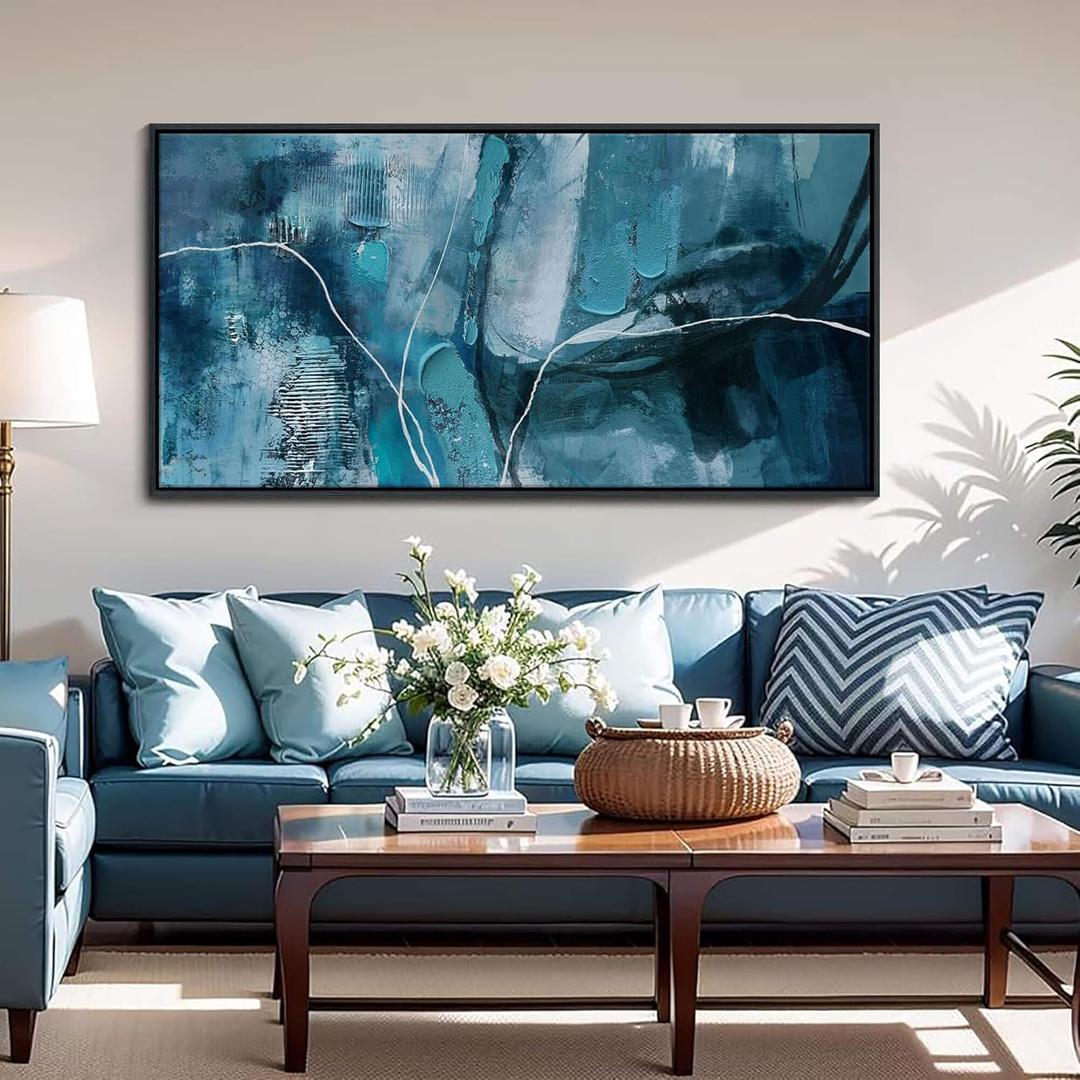 YDYSUNE Abstract Wall Art - Teal Canvas Wall Decor,Fan Art Large Picture for Living Room Bedroom Framed Painting Artwork Decoration Size 20x40Inches