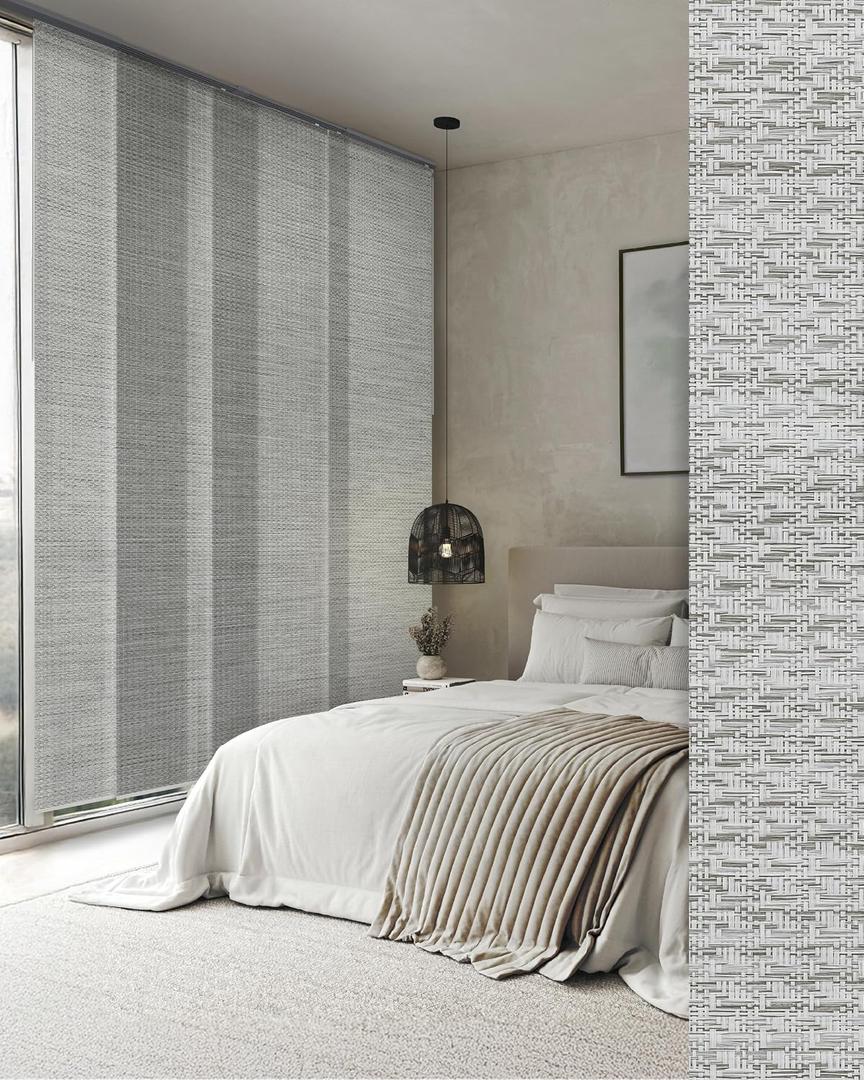 Panel Blinds Dual-Sided 45.8"-86" x 96", Silent | Dual-Sided Natural Woven Panel Track Blinds for Sliding Doors, Room Dividers and Closets with Adjustable Track