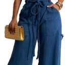 Women's Denim 2 Piece Outfit Sleeveless Bodycon Tube Top Wide Leg Pants Set Summer Vintage Jeans Going Out Tracksuit (L)