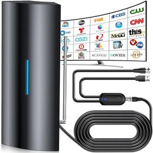 2026 Upgraded TV Antenna, Digital Antenna for Smart TV Indoor/Outdoor with Strongest Booster, HD TV Antenna for Local Channels with Telescopic Antenna Pole, Supports 8K 4K 1080P-40ft Coax Cable
