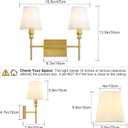 Bathroom Light Fixtures Over Mirror,Brush Brass Vintage Wall Sconces, 2-Light Bathroom Vanity Light With Flared White Fabric Lampshade For Bedroom,Living Room,Hallway,Foyer,Hardwired, E12 Base