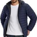 TACVASEN Mens Puffer Jacket Hooded Sherpa Lined Water Resistant Winter Coat, Large Size (Blue, L)