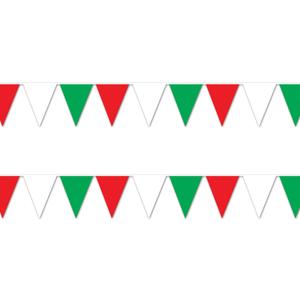 Beistle Red White and Green Pennant Banners, 2-Pack Plastic Decorations with Triangle Flags, Italian Christmas Fiesta Cinco de Mayo Party Supplies Indoor Outdoor Event Dcor, 30