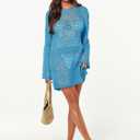ANRABESS Women Swimsuit Crochet Swim Cover Up 2026 Summer Bathing Suit Swimwear Mesh Knit Beach Dress Vacation Outfits (Small, Blue)