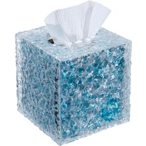 MyGift Modern Ripple Texture Premium Clear Acrylic Cube Facial Tissue Holder with Open Bottom, Decorative Transparent Wavy Square Box Cover for Bathroom Face Tissues