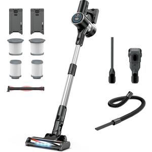 Cordless Vacuum Cleaner with 2 Batteries, 450W 35Kpa Lightweight Stick Vacuum, Vacuum Cleaner with LED Display, Brushless Motor, Anti-Tangle, Black (Gray)