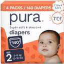 Pura Baby Diapers Size 2 (12-18 lbs) 140 Count Sensitive Skin