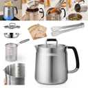 68oz 3-in-1 304 Stainless Steel Oil Filter Pot with Fine Mesh Oil Strainer & Tong, Heat-Resistant Handle, 2LCapacity Bacon Grease Container for Kitchen & Camping, Multi-Functional Frying Oil Container