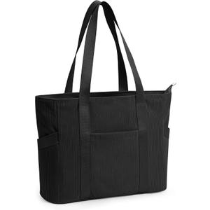 Tote Bag for Women with Zipper, Travel Tote Bags with Compartments Large Shoulder Bag Handbag for Gym Work School (L-black-fits 17" Laptop)