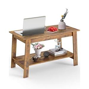 Coffee Table, 31.49'' Small Living Room Tables, 2-Tier Rustic Coffee Table for Living Room, Modern Farmhouse Style Rectangular Wood Table Home Office, Bedroom, Apartment, Brown 