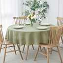 maxmill Lux Faux Linen Tablecloth with Slubby Texture Wrinkle Resistant Anti-Shrink Soft Table Cloth for Kitchen Dining Restaurant Tabletop for Event Holiday Dinner Round 70 Inch Sage Green